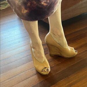 Seychelles Tan Peep-Toe Wedge Heels